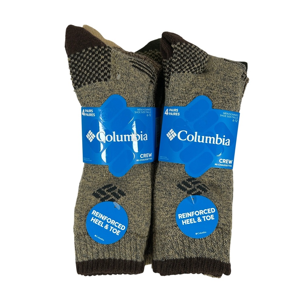 Columbia Mens Crew Socks 4 Pack Brown Green Khaki Shoe Size 6-12 RCS022MMEAS54PR